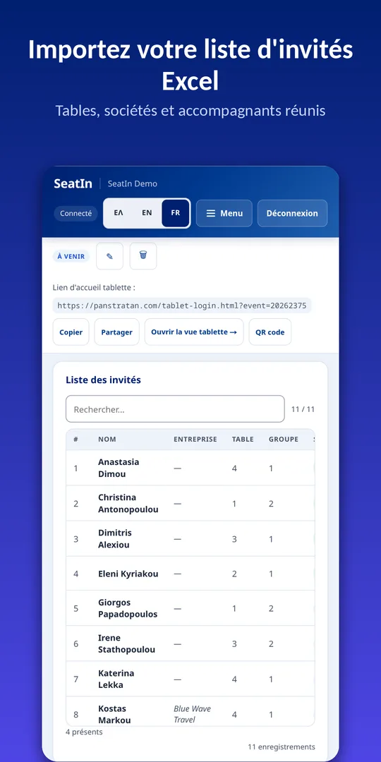 Importez votre liste d'invités Excel